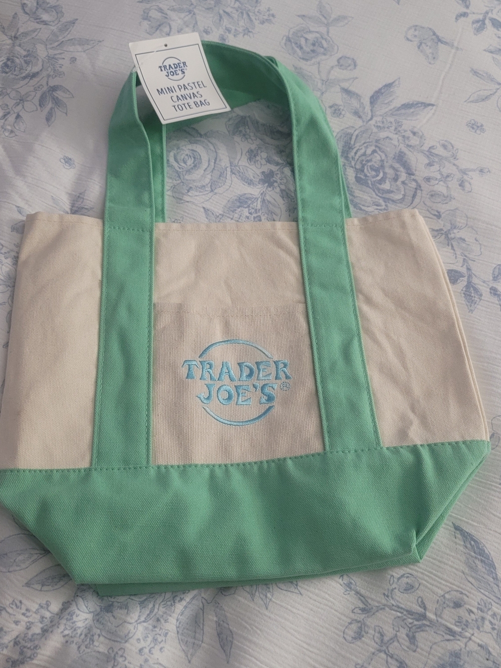 Trader Joe's Cream Tote with Mint Green Accents Mini New